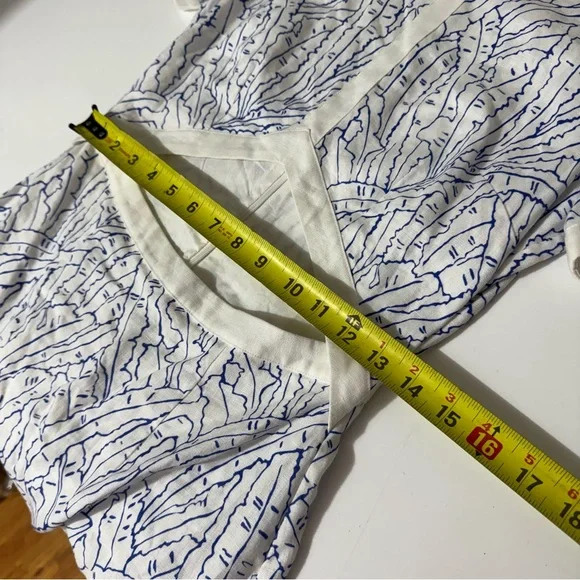 STAUD cutout Perla White Mini linen stealth Dress w/ Blue  Print size 6 - Picture 8 of 8